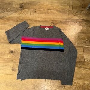 Gray Sweater with Rainbow Stripes